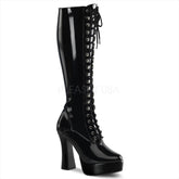 PLEASER ELECTRA-2023 Black Stretch Pat Knee High Boots - Shoecup.com